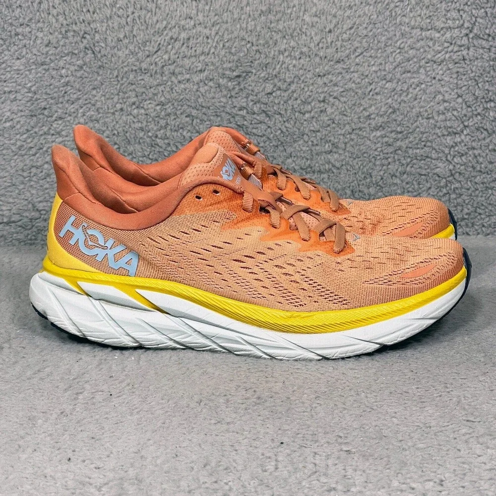 Hoka One One Clifton 8 Womens Size 10 Running Shoes Sneakers Sun Baked Orange
